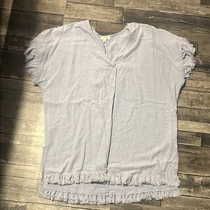 Umgee Light Blue Ruffle Hem Blouse